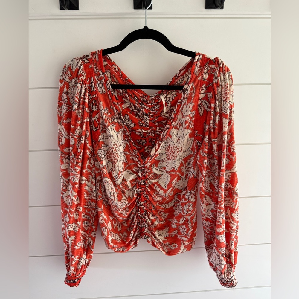 Free People Orange Floral Top, Size Medium